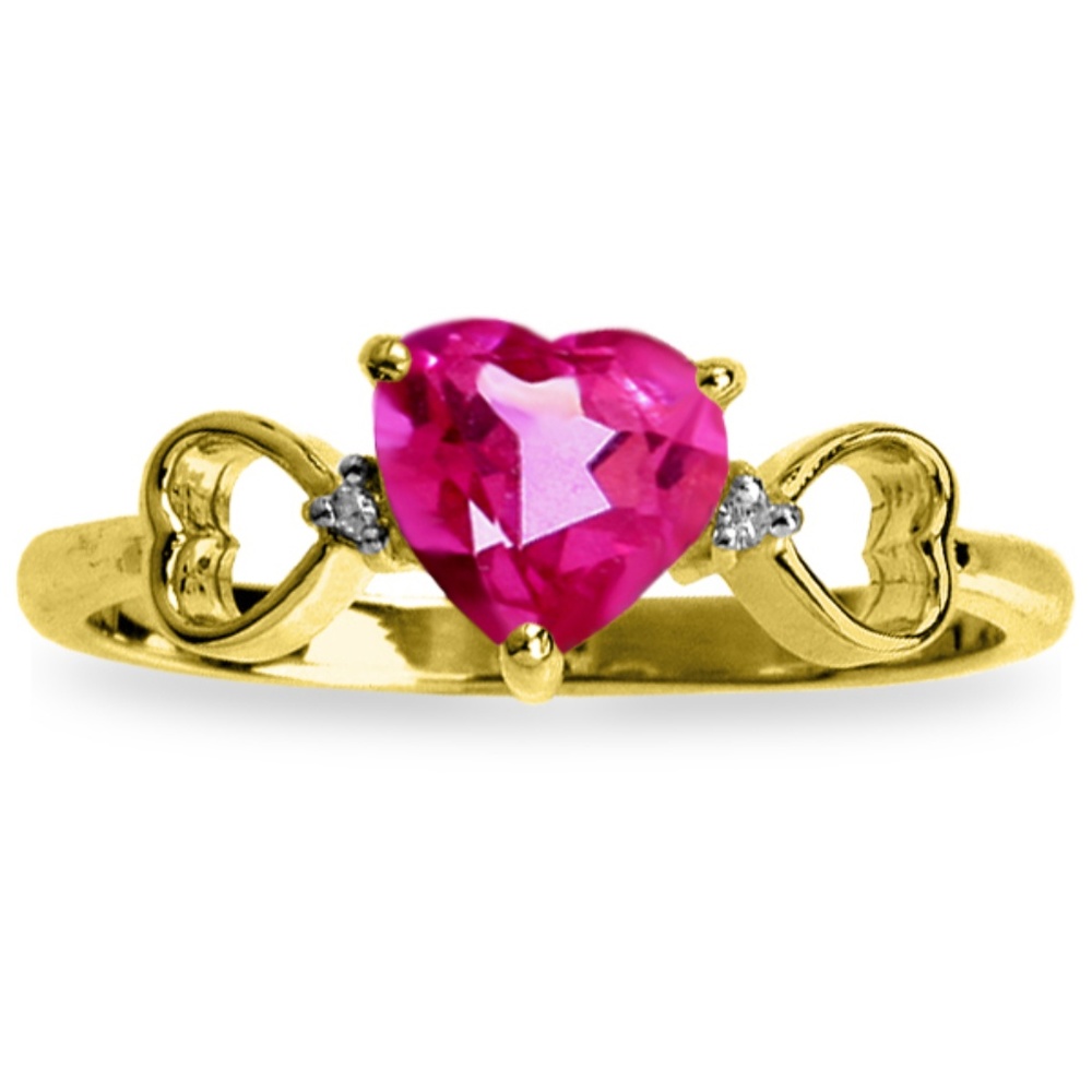 14K. SOLID GOLD RING WITH DIAMONDS & PINK TOPAZ - Picture 2 of 4